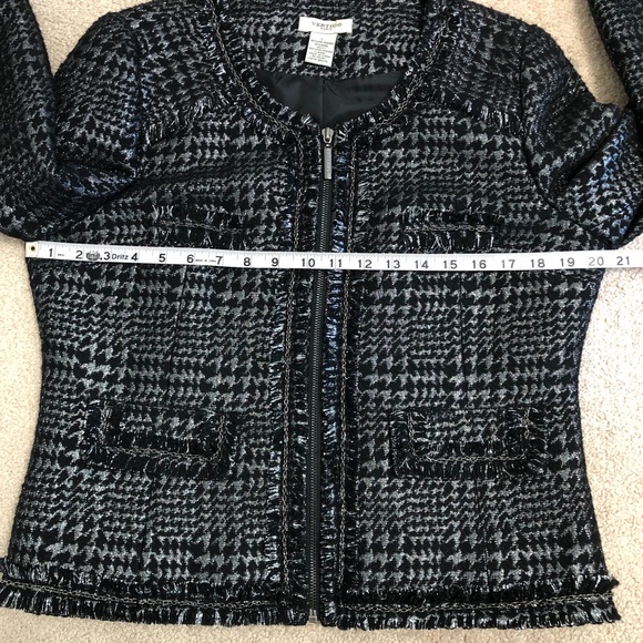 Vertigo Paris Metallic Tweed Fringe & Chain Detail Zip Blazer L fits like a M - Picture 11 of 14